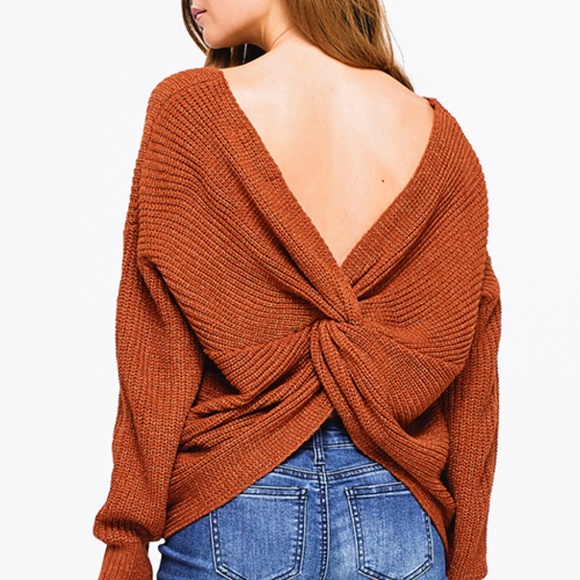 RESTOCKED!  NWT Twisted Knotted Back Boho Sweater - Picture 3 of 8